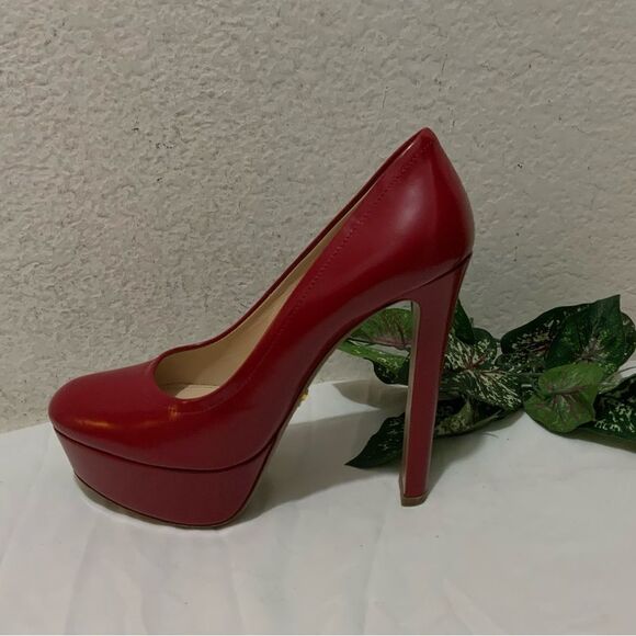 Prada | Red Patent Leather Platform Pumps Sz 37 1/2 - Picture 1 of 15